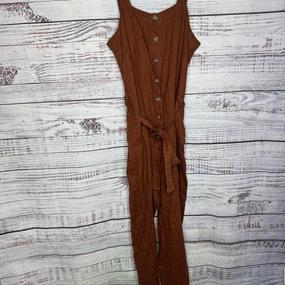 Everlane Burnt Orange The Linen Jumpsuit Size 12 - Picture 2 of 4